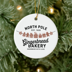 Vintage Retro North Pole Gingerbread Bakery Xmas Ceramic Tree Decoration