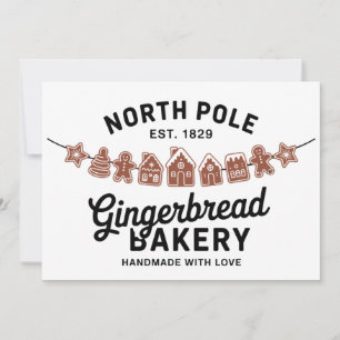 Vintage Retro North Pole Gingerbread Bakery Xmas Holiday Card
