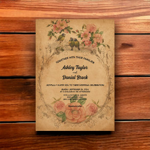 Vintage Retro Old Ancient Romantic Rustic Wedding Invitation