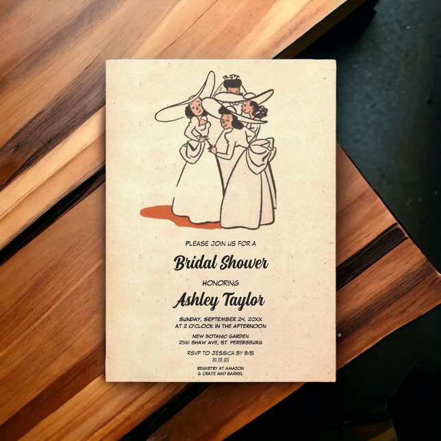 Vintage Retro Old Bridesmaids Chic Bridal Shower Invitation (Creator Uploaded)