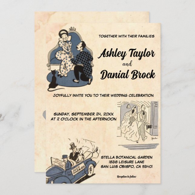 Vintage Retro Old Classic Ancient Romantic Wedding Invitation (Front/Back)