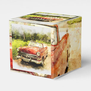 Vintage Retro Old Classic Car Auto Watercolor Art Favour Box