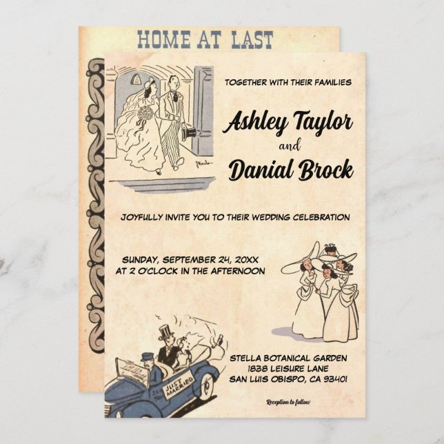 Vintage Retro Old Classic Comic Stylish Wedding Invitation (Front/Back)