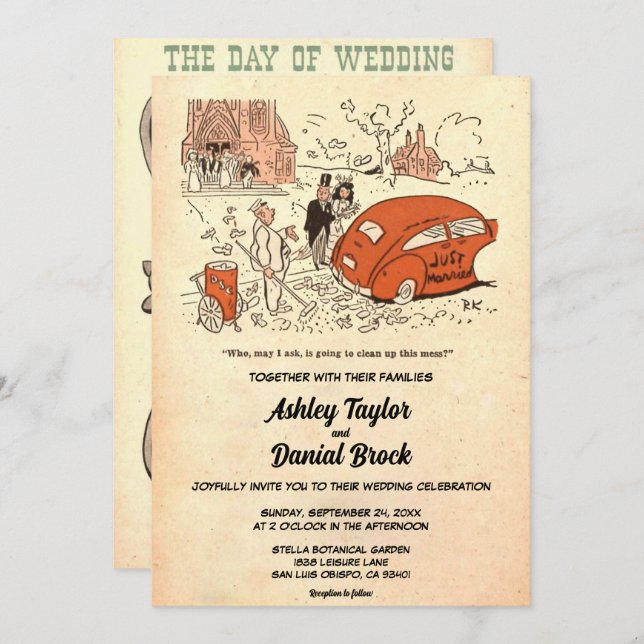 Vintage Retro Old Comic Funny Sarcastic Wedding Invitation (Front/Back)