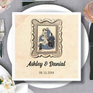 Vintage Retro Old Proposal Rustic Comic Wedding Napkin