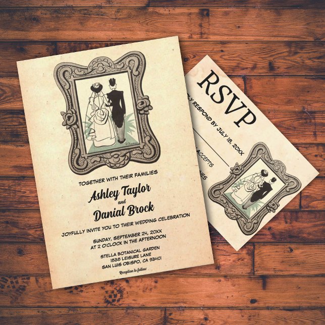 Vintage Retro Old Romantic Bride Groom Wedding Invitation (Creator Uploaded)