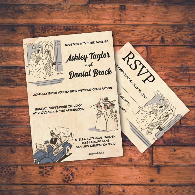 Vintage Retro Old Romantic Comic Rustic Wedding Invitation (Creator Uploaded)