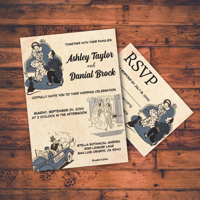 Vintage Retro Old Romantic Comic Stylish Wedding Invitation (Creator Uploaded)