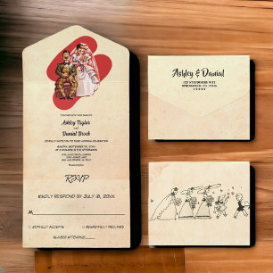 Vintage Retro Old Romantic Couple Rustic Wedding All In One Invitation