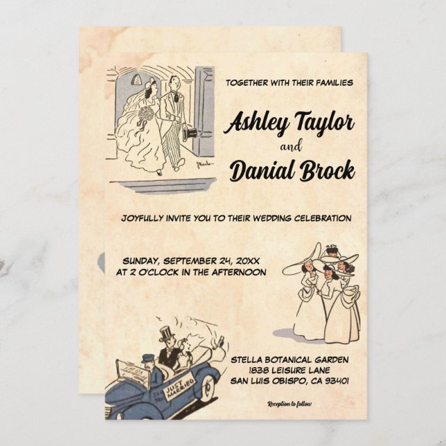 Vintage Retro Old Romantic Modern Stylish Wedding Invitation (Front/Back)