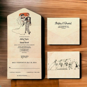 Vintage Retro Old Rustic Couple Comic Book Wedding All In One Invitation