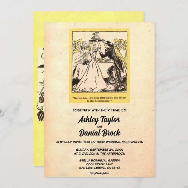 Vintage Retro Old Rustic Funny Sarcastic Wedding Invitation (Front/Back)