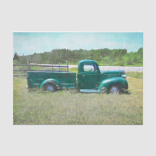Vintage Retro Old Rustic Green Farm Pick Up Truck Tissue Paper