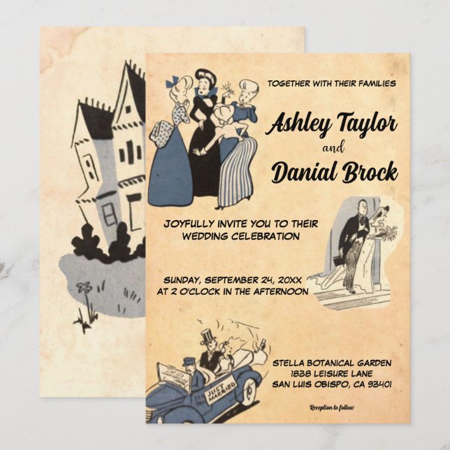 Vintage Retro Old Stylish Modern Rustic Wedding Invitation (Front/Back)
