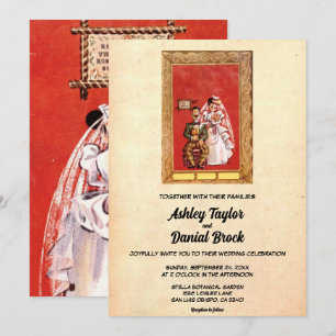 Vintage Retro Old Stylish Romantic Couple Wedding Invitation