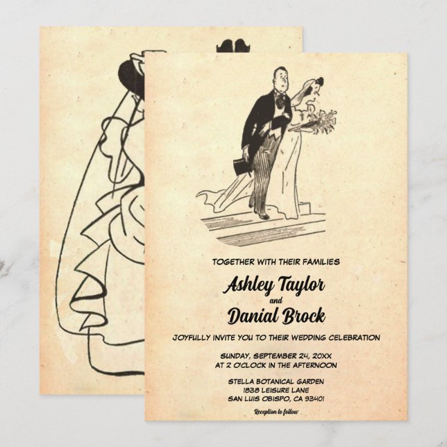 Vintage Retro Old Stylish Rustic Modern Wedding Invitation (Front/Back)