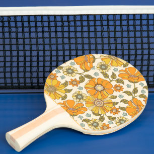 Vintage Retro Orange Floral Pattern Ping Pong Paddle