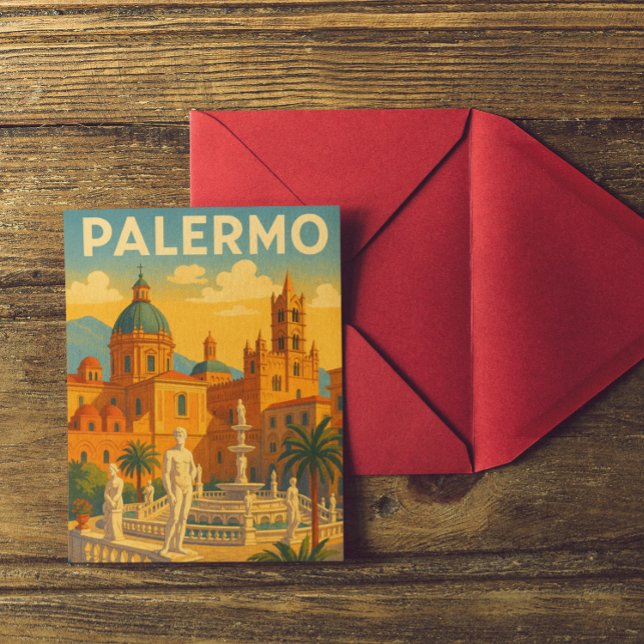 Vintage Retro Palermo Sicily Italy  Postcard (Colorful palermo italy postcard)