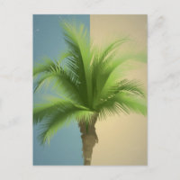 Vintage Retro Palm Tree Turquoise Blue Cream Sepia