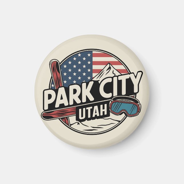 Vintage Retro Park City Utah Mountain gifts Magnet (Front)