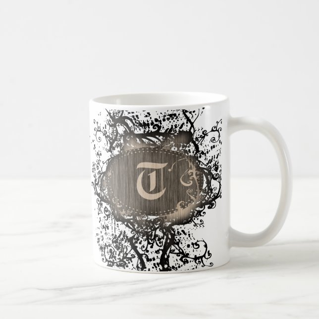 Vintage Retro Pattern Monogram T Coffee Mug (Right)