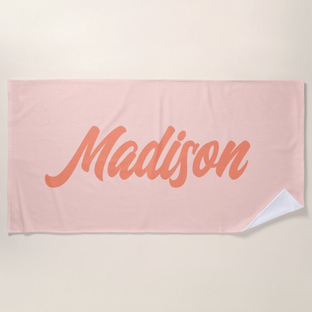 Vintage Retro Peach Pink Personalised  Beach Towel (Front)