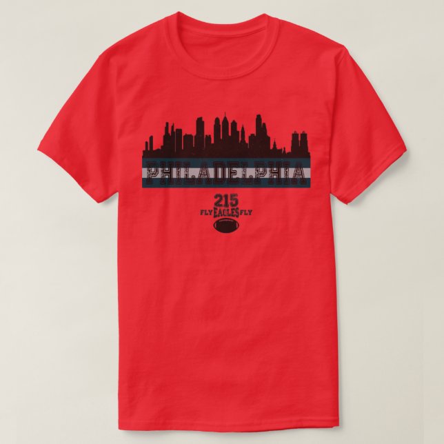 Vintage Retro Philadelphia Skyline 215 Football T-Shirt (Design Front)