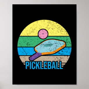 Vintage Retro Pickleball Sunset Poster