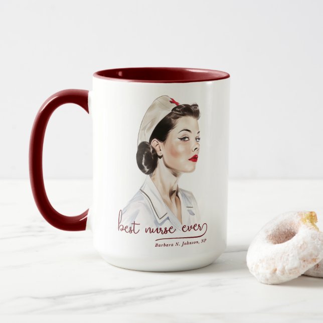 Vintage Retro Pin-Up Best Nurse Ever Mug (With Donut)