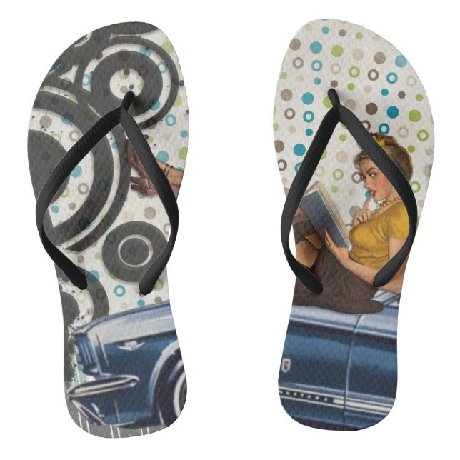 Vintage Retro Pin-up Girl Flip Flops (Footbed)