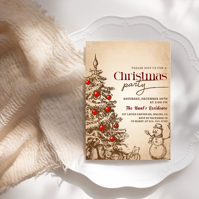 Vintage Retro Pine Tree Christmas Holiday Party Invitation (Creator Uploaded)