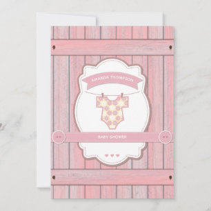 Vintage Retro Pink Baby Girl Shower add photo Invi Invitation
