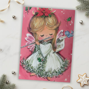 Vintage Retro Pink Christmas Angel Custom Holiday Card
