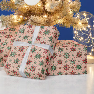 Vintage Retro Pink Christmas Stars Pattern Wrapping Paper