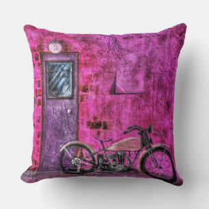 Vintage Retro Pink Motorcycle Alley Cushion