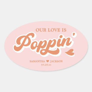 Vintage Retro Pink Orange Popcorn Wedding Favour Oval Sticker