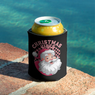 Vintage Retro Pink Santa Christmas Can Cooler