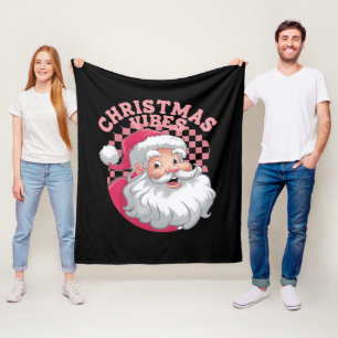 Vintage Retro Pink Santa Christmas Fleece Blanket