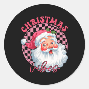 Vintage Retro Pink Santa Christmas Vibes Groovy Pi Classic Round Sticker