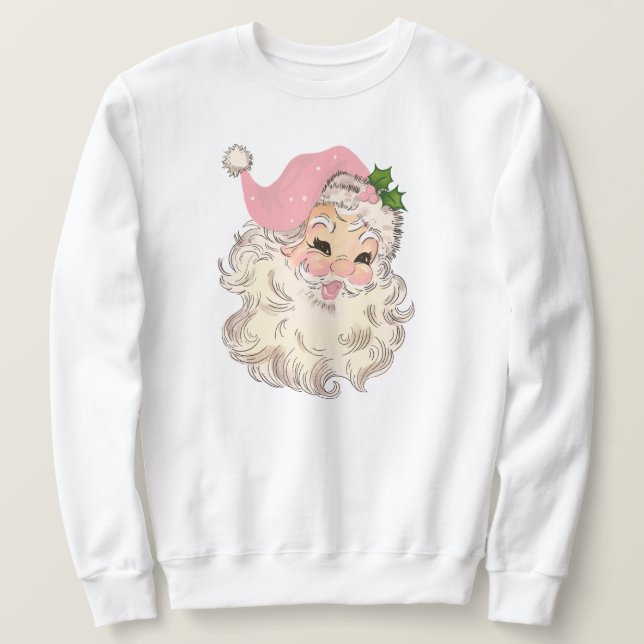 Vintage Retro Pink Santa Unisex Sweatshirt (Design Front)