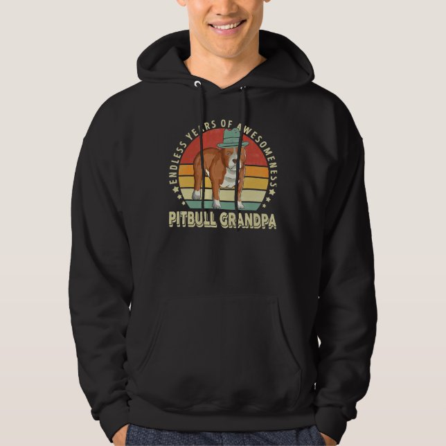 Vintage Retro Pitbull Grandpa Matching Family Dog  Hoodie (Front)