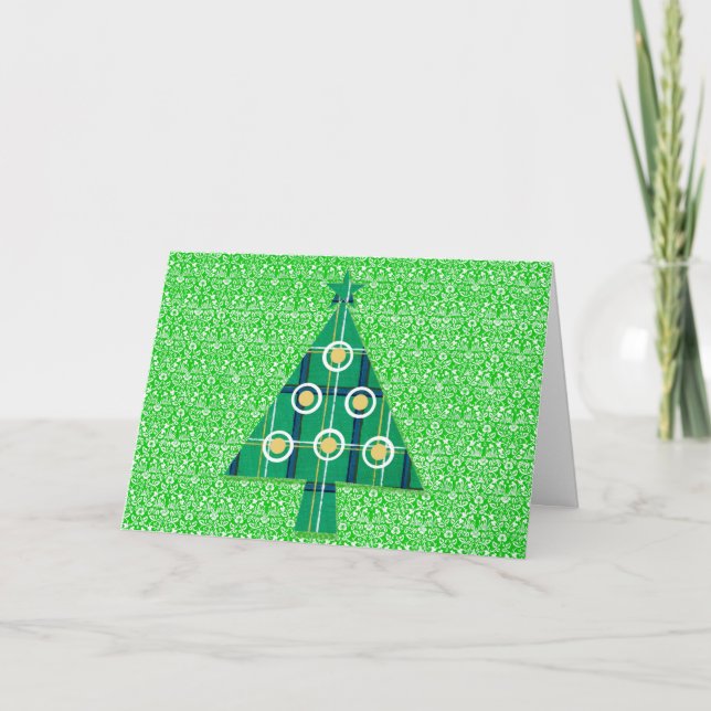 Vintage Retro Plaid Christmas Tree Card (Front)