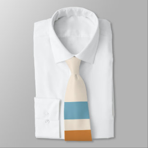 Vintage Retro Plain Cream and Blue Orange Stripes Tie