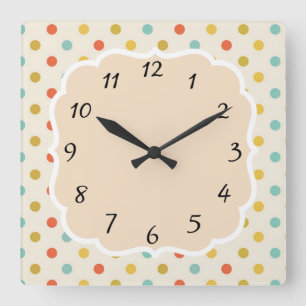 Vintage Retro Polka Dot Square Wall Clock