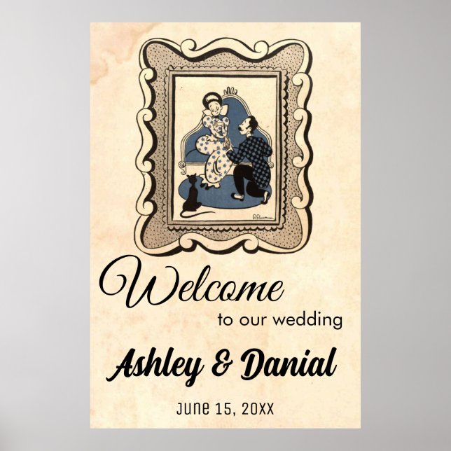 Vintage Retro Proposal Old Rustic Welcome Wedding Poster (Front)