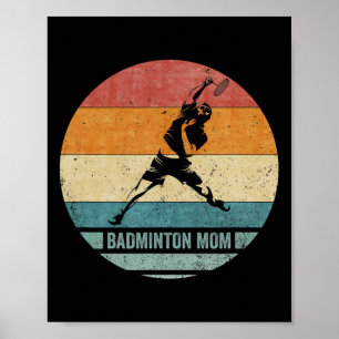 Vintage Retro Proud Badminton Mum Silhouette Sunse Poster