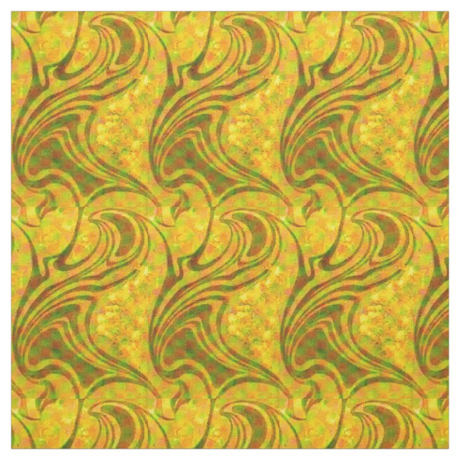 Vintage Retro Psychedelic Yellow Pattern Fabric (Swatch)