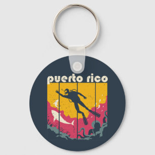 Vintage Retro Puerto Rico Diving Cool Scuba Diver Key Ring