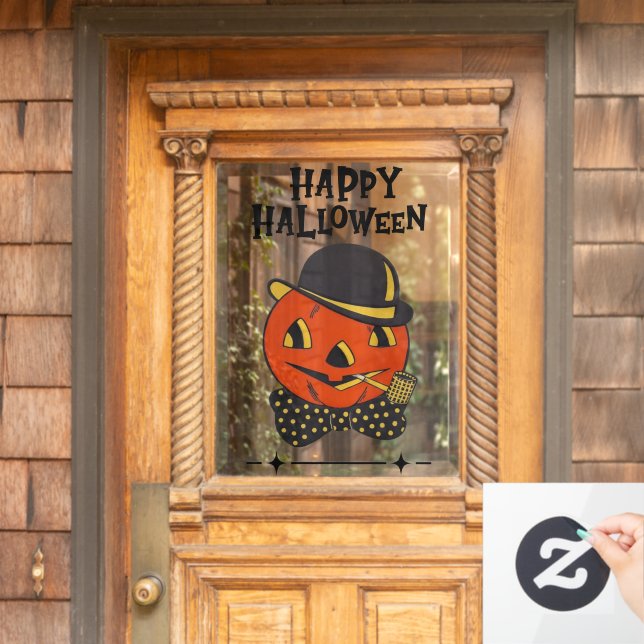 Vintage Retro Pumpkin with Pipe Happy Halloween (Home Door)