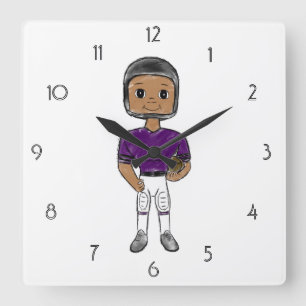 vintage retro purple black football player simple square wall clock